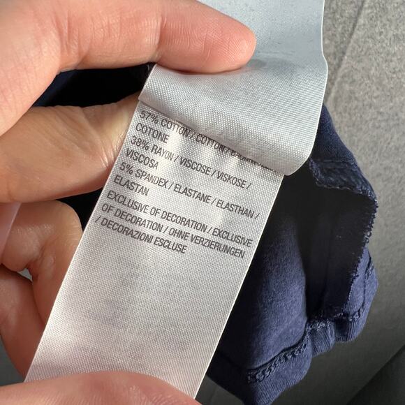 Denim & Co. Jersey Split V-Neck Short Sleeve Top w/ Lace Trim Navy, Medium - Picture 8 of 9